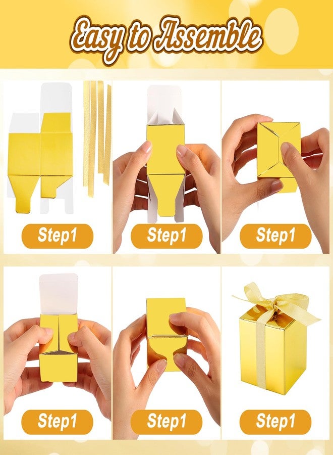 Bgtecho 100 Pack Gold Gift Boxes, 2x2x2 Inches Candy Boxes, Small Gift Boxes with Ribbons and Blank Tags, Paper Party Favor Box for Wedding Bridal Shower Birthday Party All Occasion (Gold) - Image 5